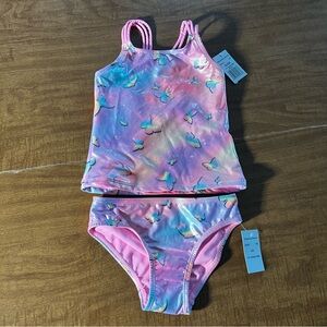 Girls Breaking Waves 2-Piece Tankini Swimsuit Set Size 6/6X Rainbow Butterfly